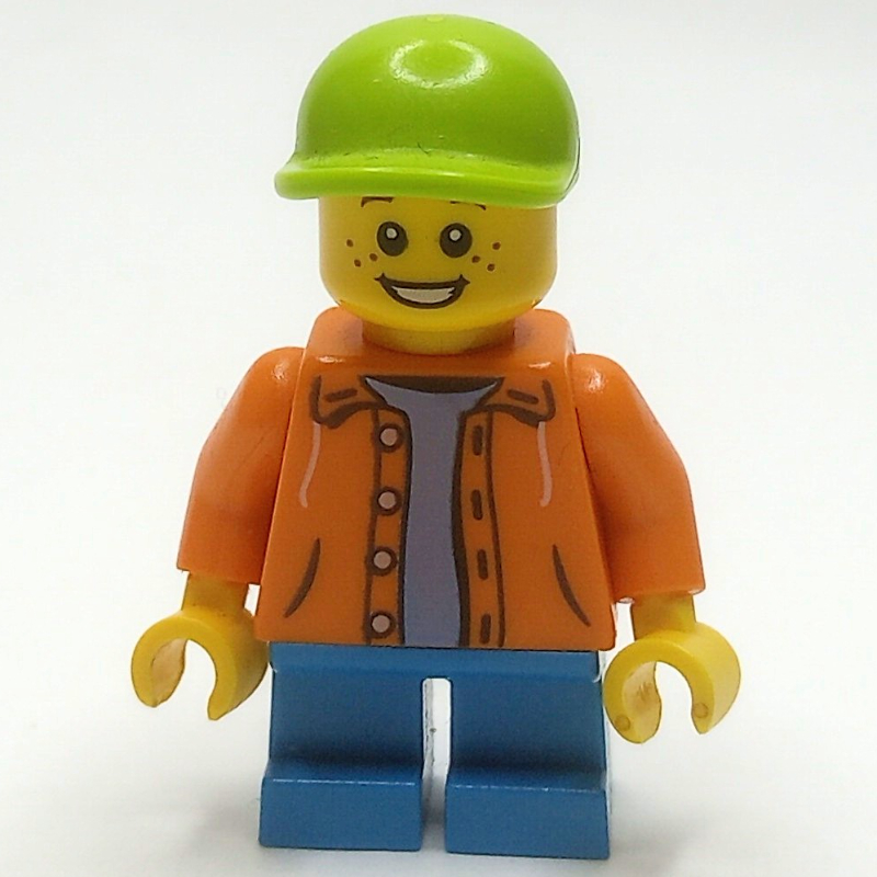 Lego Kid - Orange Torso, Dark Azure Legs, Lime Cap