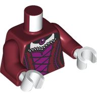 Lego Torso, Dress, Magenta Front, White Chest, Dark Purple Pendant print, Dark Red Arms, White Hands / Dark Red