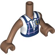 Lego Minidoll Torso Girl with Dark Blue Jacket, Lavender Stripes, Gold 'U', White Shirt print, Medium Brown Arms and Hands / Medium Brown