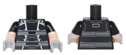 Torso Harness with Dark Bluish Gray Laces and Silver Trim Pattern / Light Nougat Arms with Molded Black Short Sleeves Pattern / Light Bluish Gray Hands