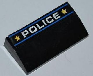 Lego Slope, Curved 2 x 4 x 2/3 without Bottom Tubes with Blue Lines, White 'POLICE', Yellow Stars Pattern (Sticker) - Set 8197