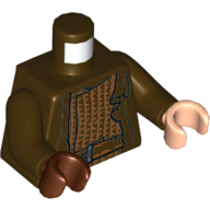 Lego Torso, Odd Hands, Robe over Tunic with Medium Nougat Stripes Print, Dark Brown Arms, Left Light Nougat Hand, Right Reddish Brown Hand / Dark Brown