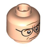 Lego Minifig Head Chief Martin Brody, Reddish Brown Eyebrows, Lopsided Smile / Silver Glasses, Neutral Print / Light Nougat