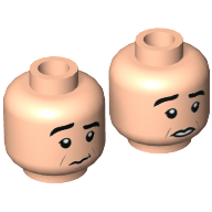Lego Minifig Head Ross, Thick Eyebrows with Raised Right Eyebrow, Closed Mouth / Open Mouth Print / Light Nougat