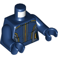 Lego Torso Bodysuit with Gold and Light Blue Trim Lines on Sides and Center Print, Dark Blue Arms and Hands / Dark Blue