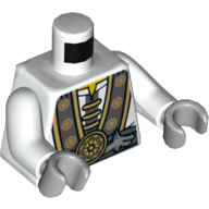Lego Torso Robe with Gray and Gold Trim, Silver Dragons and Gold Flower Symbols Print, White Arms, Light Bluish Gray Hands / White