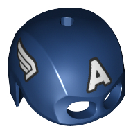 Lego Helmet / Mask, Top Hole, White Wings, White 'A' Print (Captain America) / Dark Blue