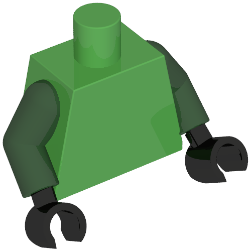 Lego Torso, Ninja Robes, Dark Green Trim, Belt, Orange Rope, Silver Clips, Lime Sash print, Dark Green Arms, Black Hands / Bright Green
