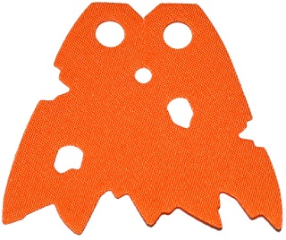 Lego Minifigure Cape Cloth, Holes and Tattered Edges - Traditional Starched Fabric, Angled Top Notch, Smaller Jagged Edge Features - 4.3cm Wide / Orange
