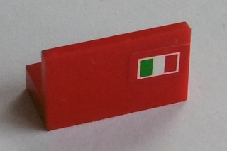 Lego Panel 1 x 2 x 1 with Italian Flag on Red Background Pattern Model Right Side (Sticker) - Set 8654 / 8375 / 8673