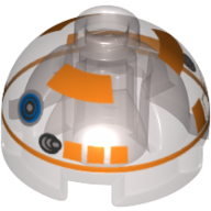 Lego Brick Round 2 x 2 Dome Top, Hollow Stud with Orange Astromech Droid Print (R3-A2) / Trans-Brown