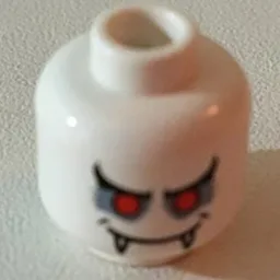 Minifig Head Vampire, Dual Sided, Fangs, Red Eyes, Mouth Open / Mouth Closed Print [Blocked Open Stud] / White