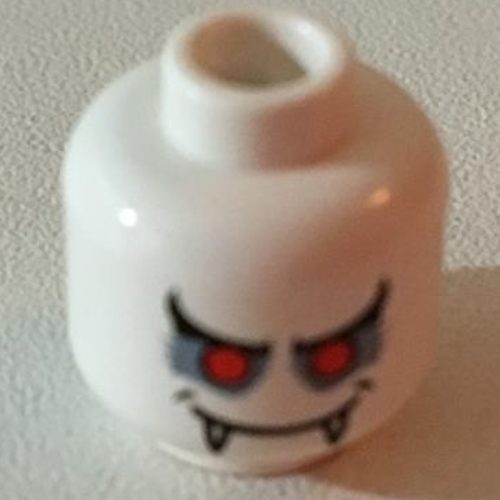 Lego Minifig Head Vampire, Dual Sided, Fangs, Red Eyes, Mouth Open / Mouth Closed Print [Blocked Open Stud] / White
