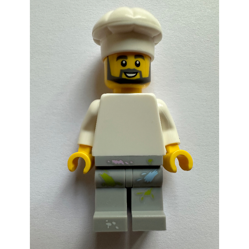 Lego Chef - White Torso, Light Gray Legs, Paint Spots