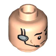 Minifig Head, Eyebrows, Cheek Lines and Headset Print / Light Nougat