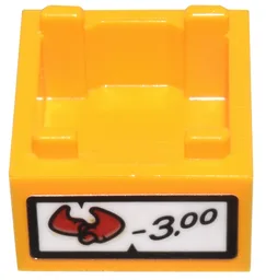 Container, Box 2 x 2 x 1 - Top Opening with Flat Inner Bottom with Red Demon Bull Horns, '3.00' and Black Border Pattern (Sticker) - Set 80036