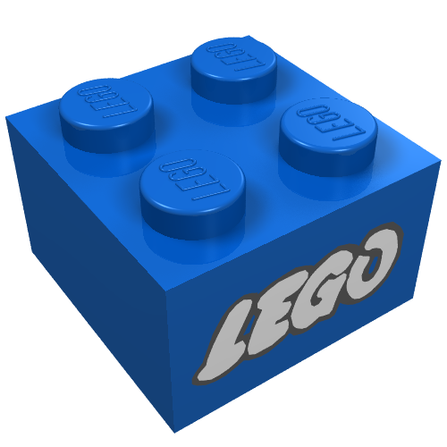 Lego Brick 2 x 2 without Inside Ridges with LEGO Logo with Open O White with no Black Outline Print