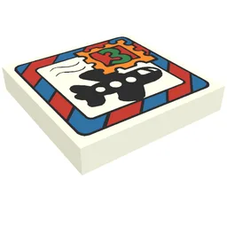 Tile 2 x 2 with Fabuland Mail Envelope, Airplane and '3' Stamp Print / White