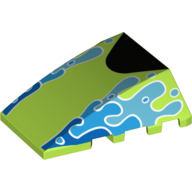 Lego Brick Wedged, Curved 4 x 4 No Top Studs with Water Splashes, Black triangle print / Lime