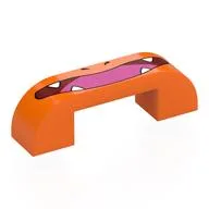 Brick Curved Double 1 x 4 with 1 x 2 x 2/3 Cutout with Dark Red Mouth, White Fangs, Dark Pink Tongue Print / Orange
