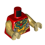 Lego Torso, Dark Turquoise/Gold/Orange Asian Decorations print, Pearl Gold Arms, Tan Hands / Red