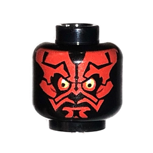 Lego Minifig Head Darth Maul, Red Face, Yellow/White Eyes Print / Black