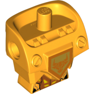 Lego Minifig Torso Modified, Armor with Pin Holes with Orange and Gold Circuitry and Orange Bull Head on Gold Pentagonal Shield Print / Bright Light Orange