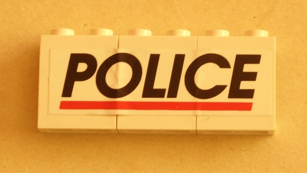 Lego Stickered Assembly 6 x 1 x 2 with Black 'POLICE' and Red Stripe Pattern (Sticker) - Set 6545