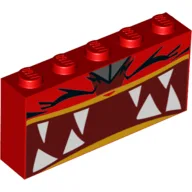 Brick 1 x 5 x 2 with Angry Unikitty, Sharp Teeth, Fangs, Closed Eyes / Red
