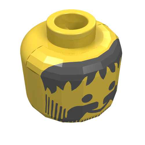 Lego Minifig Head Knight / Imperial Guard, Beard Vertical Lines with Messy Hair, Moustache Black Print / Yellow