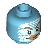 Lego Minifig Head Chu, Light Aqua Face, Fish Scales, Dark Tan Eyebrows, Nougat Lips, Closed Moth, Angry Stare / Open Mouth / Medium Azure
