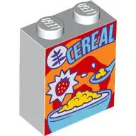Brick 1 x 2 x 2 with Cereal Box Print / White
