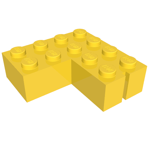 Lego Brick 4 x 4 Corner without Bottom Tubes, Slotted (with 1 slot, left side) / Yellow