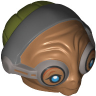 Lego Minifig Head Special with Dark Bluish Gray Headband and Goggles over Protruding Blue Eyes (Maz Kanata) / Medium Nougat