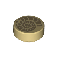 Lego Tile Round 1 x 1 with Ammonite Fossil Print / Tan