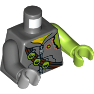 Lego Torso, Odd Arms and Hands, Hoodie with Zipper, Torn Shoulder, Bandolier with 3 Toxic Bulbs Print, Left Lime Arm and Hand, Right Dark Bluish Gray Arm and Light Bluish Gray Hand / Dark Bluish Gray