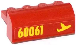 Slope, Curved 2 x 4 x 1 1/3 with 4 Recessed Studs with Yellow '60061' and Airplane Pattern Model Right Side (Sticker) - Set 60061