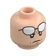 Minifig Head Batman, White High Glasses (Cowl Eyes), Closed Mouth / Open Mouth / Light Nougat