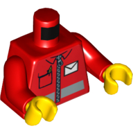 Lego Torso Jacket with White Envelope and Zipper Print (Postal Worker), Red Arms, Yellow Hands / Red