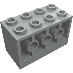 Brick 2 x 4 x 2 with Holes on Sides, Reinforced Supports between Tubes / Light Gray