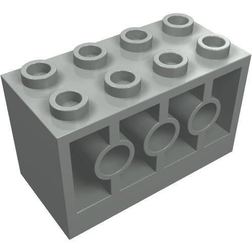 Lego Brick 2 x 4 x 2 with Holes on Sides, Reinforced Supports between Tubes / Light Gray