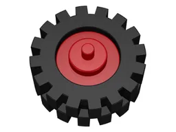 Wheel Center Small with Stub Axles (Pulley Wheel) with Black Tire 15mm D. x 6mm Offset Tread Small (3464 / 3641) / Red