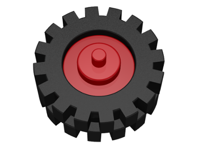 Lego Wheel Center Small with Stub Axles (Pulley Wheel) with Black Tire 15mm D. x 6mm Offset Tread Small (3464 / 3641) / Red