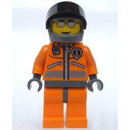Coast Guard, Orange Jumpsuit with Zipper, Radio, and Badge, Dark Gray Hands, Dark Bluish Gray Helmet with Visor, Silver Sunglasses