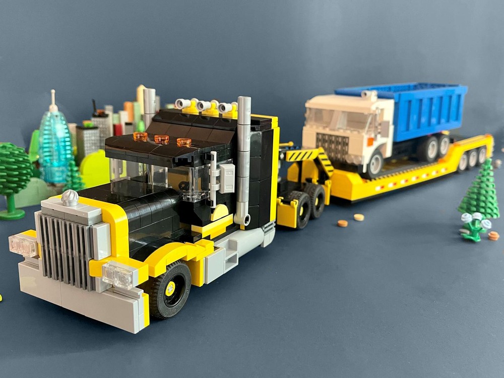 Lego American Truck, Lowboy Trailer, & Dump Truck