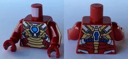 Torso Armor with Blue and Medium Blue Circle Arc Reactor, Gold Panels, Silver Trim Pattern (Iron Man Mark 17) / Dark Red Arms / Dark Red Hands