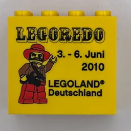 Brick 2 x 4 x 3 with 'LEGOLAND Deutschland LEGOREDO 3. - 6. Juni 2010' Print / Yellow