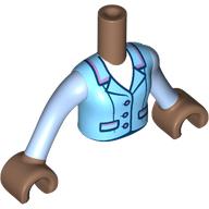 Lego Minidoll Torso Girl with Medium Azure Jacket, Bright Light Blue Sleeves, White Shirt print, Medium Brown Arms and Hands / Medium Brown