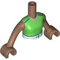 Lego Minidoll Torso Girl with Green Shirt, White Belt, Dark Blue Trim print, Medium Brown Arms and Hands / Medium Brown