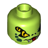 Lego Minifig Head Lasha, Double-Eyed Snake, Tangs, Tongue, Dark Green Spots Print [Hollow Stud] / Lime